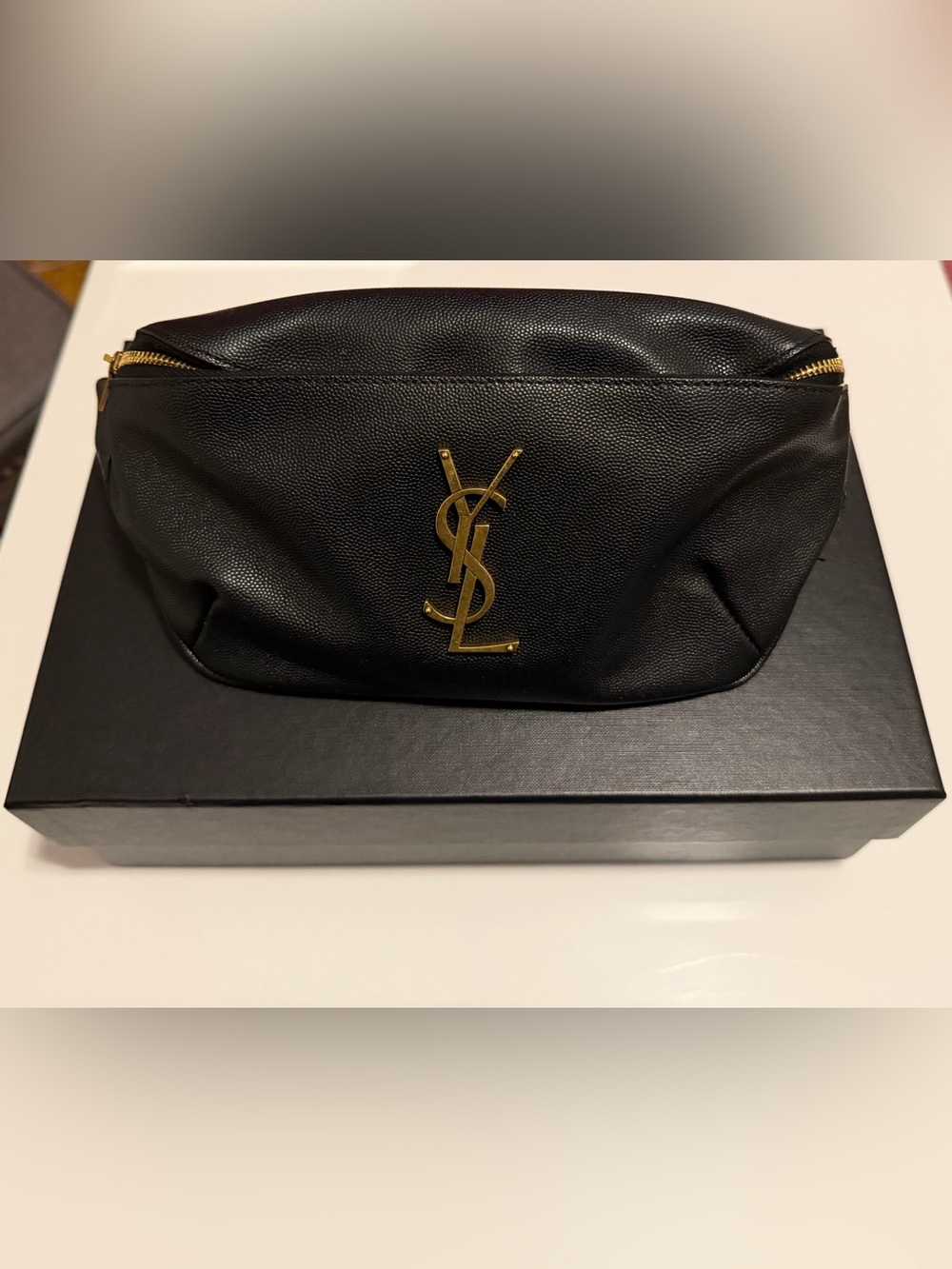 Saint Laurent Cassandre Belt Bag in Grain De Poudre Leather Authentic